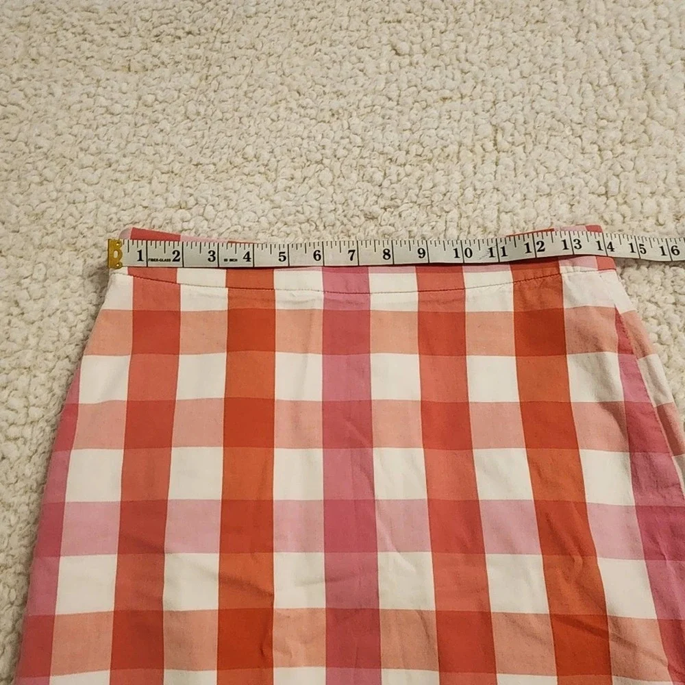 J. CREW pink orange and white‎ plaid ruffled skirt size 0